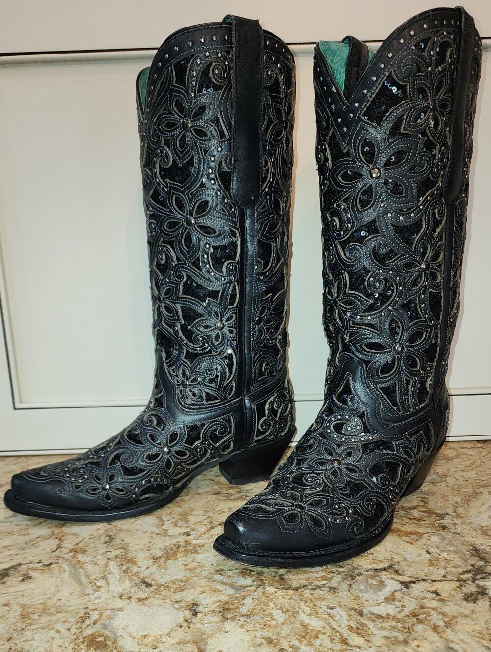 Corral Black Embroidered Western Knee-High Boots